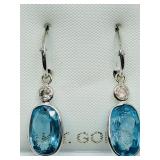 14K White Gold, Blue Zircon Diamond Earrings