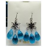 14K White Gold, Blue Topaz Earrings
