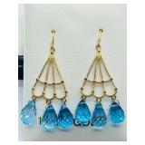 14K Yellow Gold, Blue Topaz Earrings