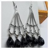 14K White Gold, Onyx Chandelier Earrings
