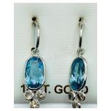 14K White Gold, Blue Zircon Diamond Earrings