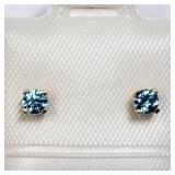 14K Yellow Gold, Blue Zircon Earrings
