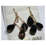 14KT Gold Smokey Quartz & Wht Sapphire Earrings