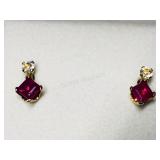 10KT Gold Moonstone & Ruby Earrings