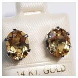 14K White Gold, Citrine Earrings