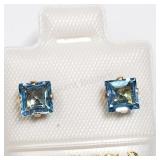 10K Yellow Gold, Blue Topaz Earrings