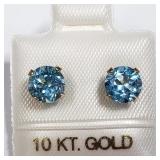14K Yellow Gold, Blue Topaz Earrings