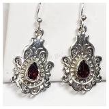 Sterling Silver, Garnet Earrings