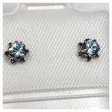 14K White Gold, Blue Zircon Earrings