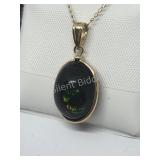 14K Yellow Gold, Black Enhanced Opal Necklace