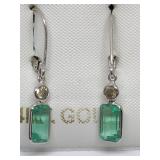 14K White Gold, Emerald Diamond Earrings