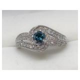 10K White Gold, Blue &White Diamond Swirl Ring