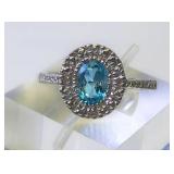 10K White Gold, Blue Topaz Diamond Ring