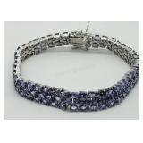Sterling Silver, Tanzanite Tennis Bracelet 21.7 CT