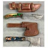Handmade Damascus Steel Knife & Hatchet
