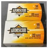 (100) Rnds Armscor 22 MAGNUM Ammo