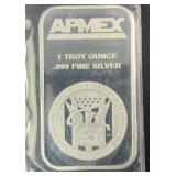 (1) APMEX Silver Bar 1 Troy Ounce