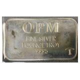 OPM .9995 Fine Silver Bar USA 1 Troy Ounce