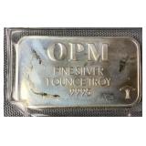 OPM .9995 Fine Silver Bar USA 1 Troy Ounce