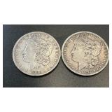 1883 & 1892 .7734oz Silver Morgan Dollars