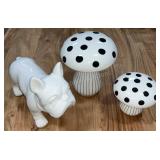 Ceramic Bulldog & Mushroom Decor