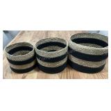 (3) Striped Seagrass & Cotton Rope Baskets