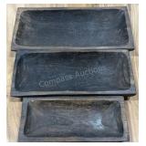 (3) Carved Paulownia Wood Trays
