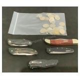 Assorted Knives & Coins