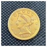 1901 $2-1/2 Liberty Head Quarter Eagle Gold Coin .