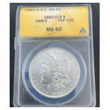 1882 O/S Morgan Silver Dollar .7734 ASW ANACS MS60