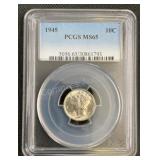 1945 Silver Mercury Dime .7734 ASW PCGS MS65