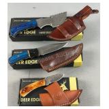 (3) Custom Fixed Blade Knives with Sheaths