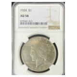 1924 0.7734oz Peace Silver Dollar AU 58