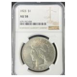 1923 0.7734oz Peace Silver Dollar AU 58