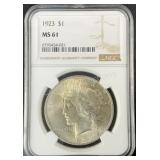 1023 0.7734oz Peace Silver Dollar MS 61