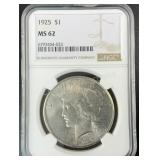 1925 0.7734oz Peace Silver Dollar MS 62