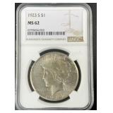 1923 0.7734oz Peace Silver Dollar MS 62