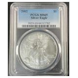 2002 1oz Silver Eagle Dollar PCGS MS69