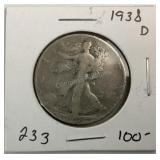 1938-D US Liberty Silver Half Dollar