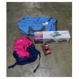 Duffel Bag, Head Lamp, Tent and Backpack-