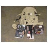 Backpack, cook set, shower, flashlight-