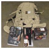 Backpack, cook set, shower, flashlight-