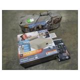 Tent, Air Mattress, Camp Shower, and Light Fixture