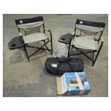 Tent, Air Mattress, and Folding Chairs-