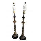 Pr 18/19C It Wood Candlesticks Converted to Lamps
