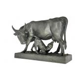 19C German Iron Sculpture of Cow and Calf