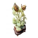 Green Jade Hand Carved Fowl & Lotus Flowers