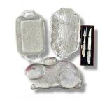 4pc Arthur Court Bunnies Serving Plates & Utensils