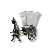Vntg Castilian Bronze Rickshaw with Glass Vase