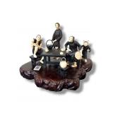 Meiji Pd Okimono Bronze Sculpture 4 People Tea